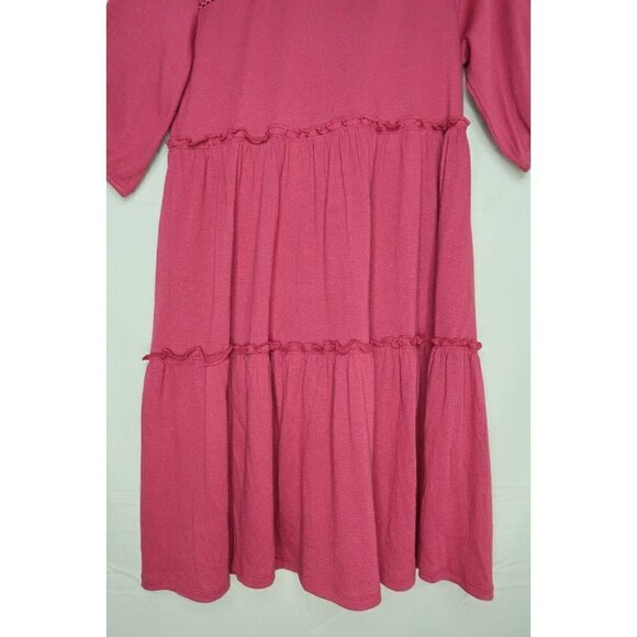 Knox Rose Tiered Dress Ruffle Crinkle Short Sleeve Knee Length Red Women's XS - Picture 4 of 10